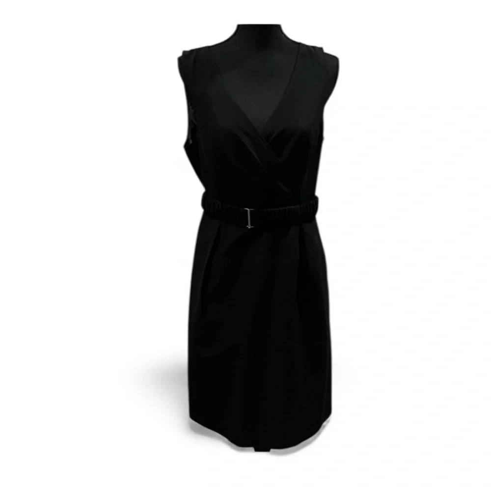 Halogen Black Sleeveless V Neckline sheath Linen/Silk Dress size 12 - Picture 2 of 11